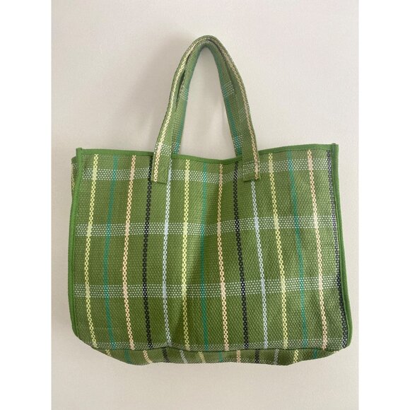 Old Navy Handbags - Green Plaid Old Navy Tote Bag With Inner Pocket & 11” Handles 100% Paper W/Lined